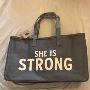 Gray Canvas Tote Bag - She Is Strong